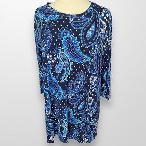 Jessica London 18 / 20 Tunic Top Shirt 3/4 Sleeve Flowy Blue Stretch Lightweight